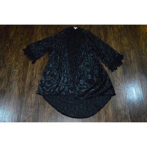 Lily White Black Velvet Burnout Shawl Duster Kimono Cardigan Fringe Women Size M